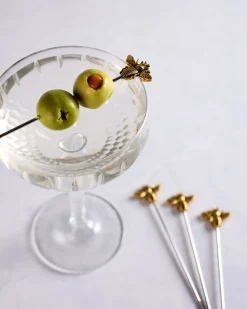 Set of 4 Golden Bee Cocktail Picks in Gold