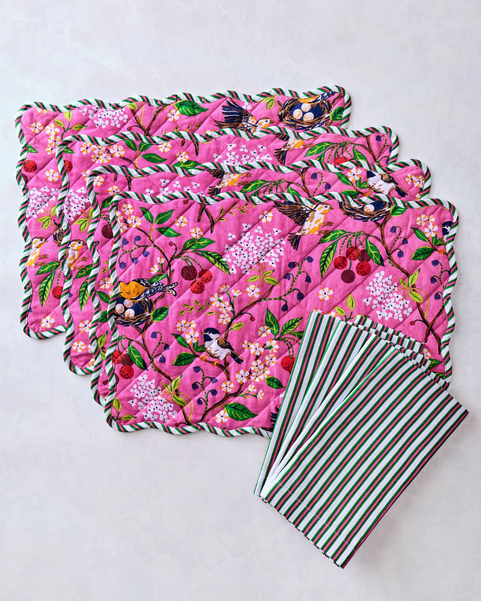 Set of Placemats & Napkin Bundle in Bird & Bloom/Posh Stripe