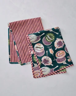 Set of 2 Tea Towels in Champagne & Caviar