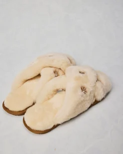 Sheepskin Slippers with Rhinestones in Beige