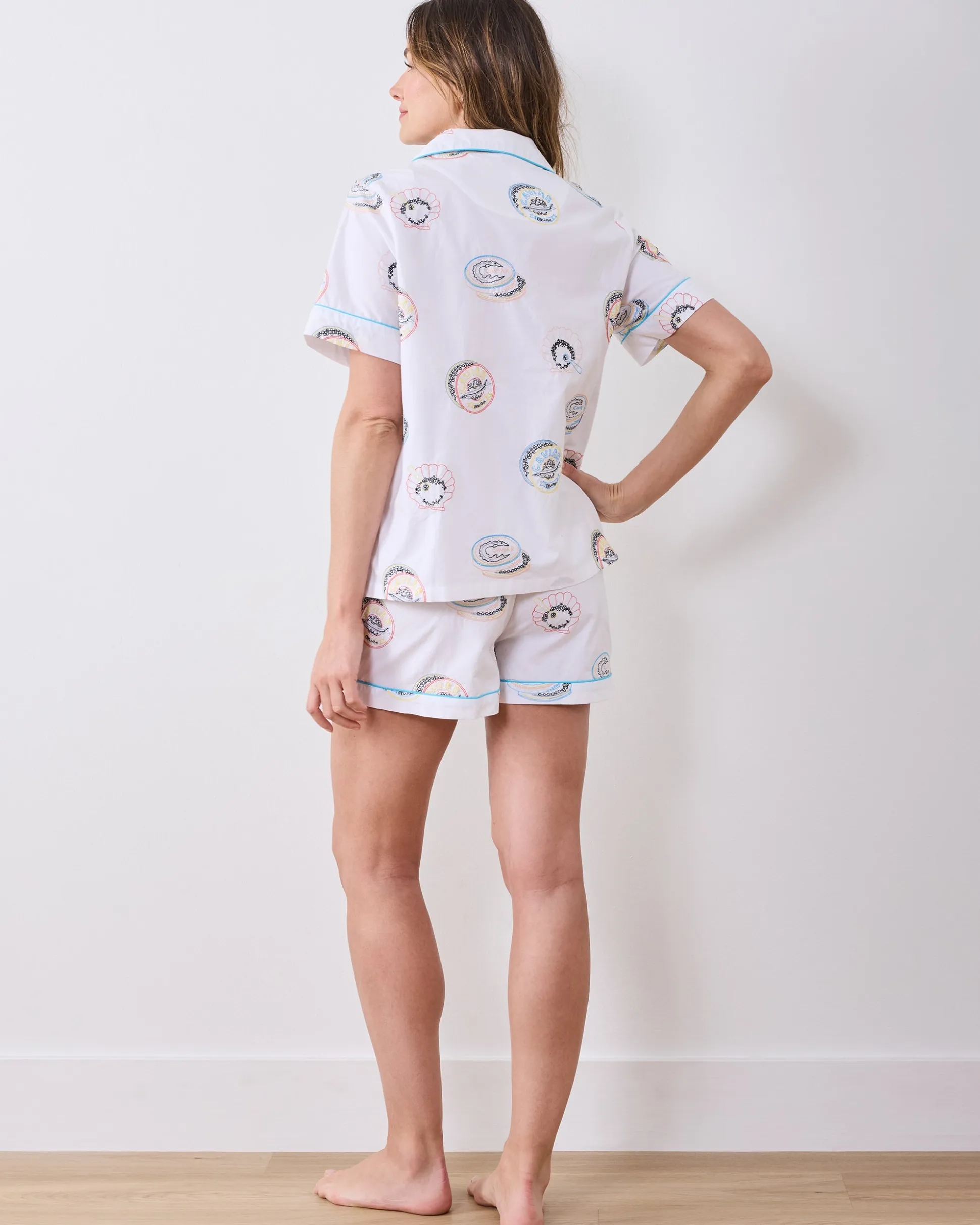 Short PJ Set in Embroidered Caviar Club