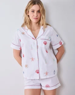 Short PJ Set in Embroidered Shells