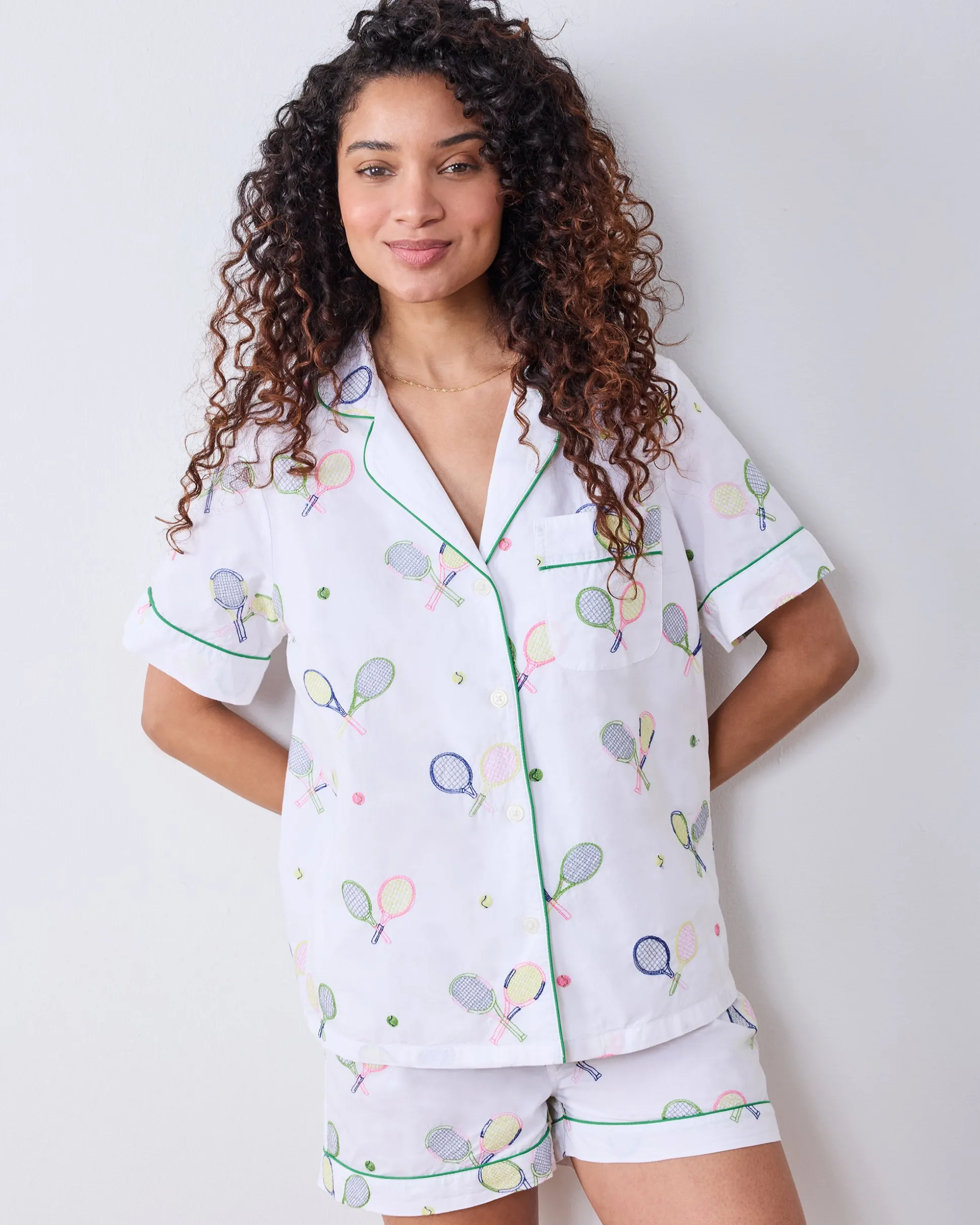 Short PJ Set in Embroidered Tennis Club