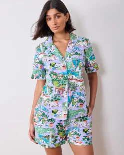 Short PJ Set in Mediterranean Meow