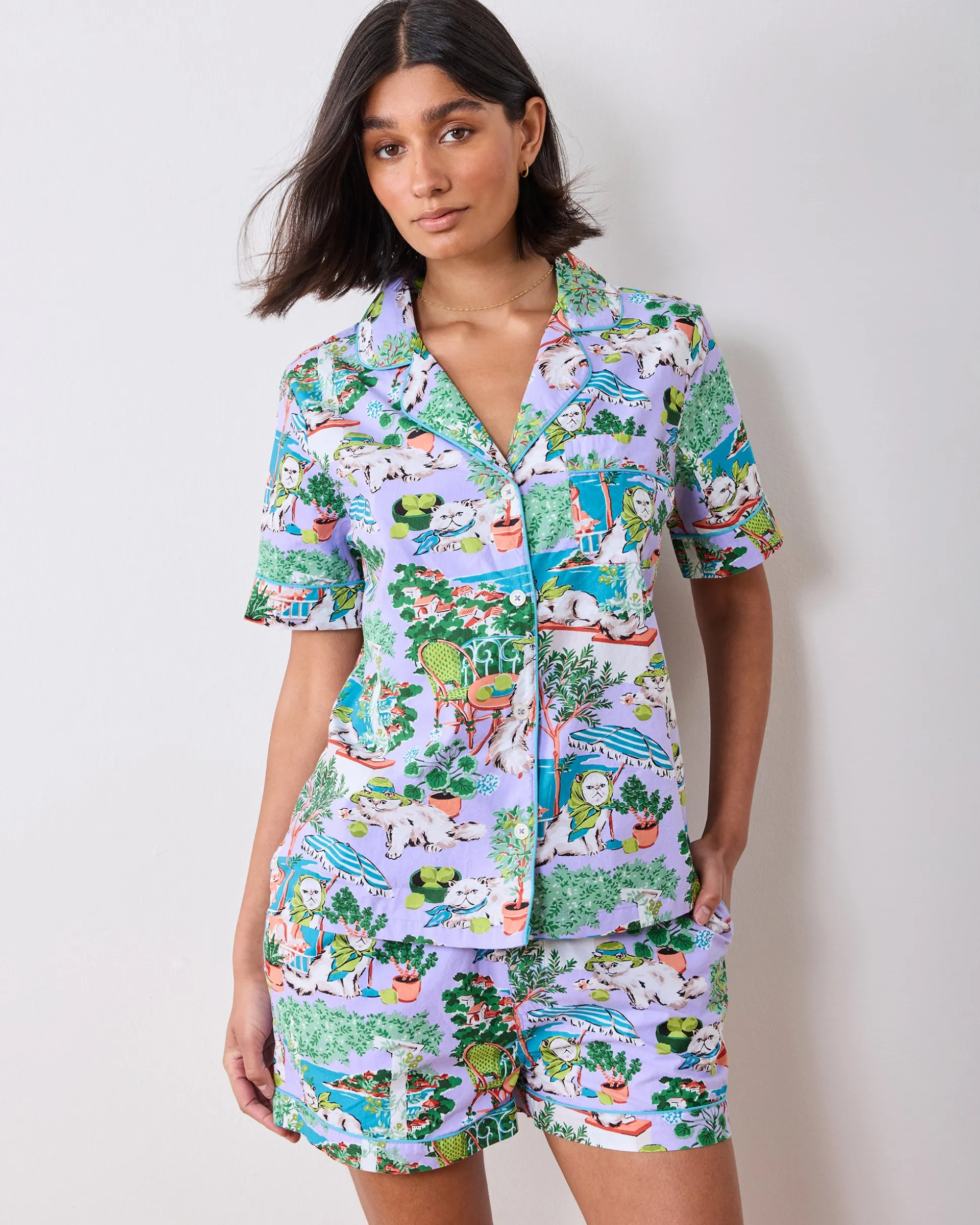 Short PJ Set in Mediterranean Meow