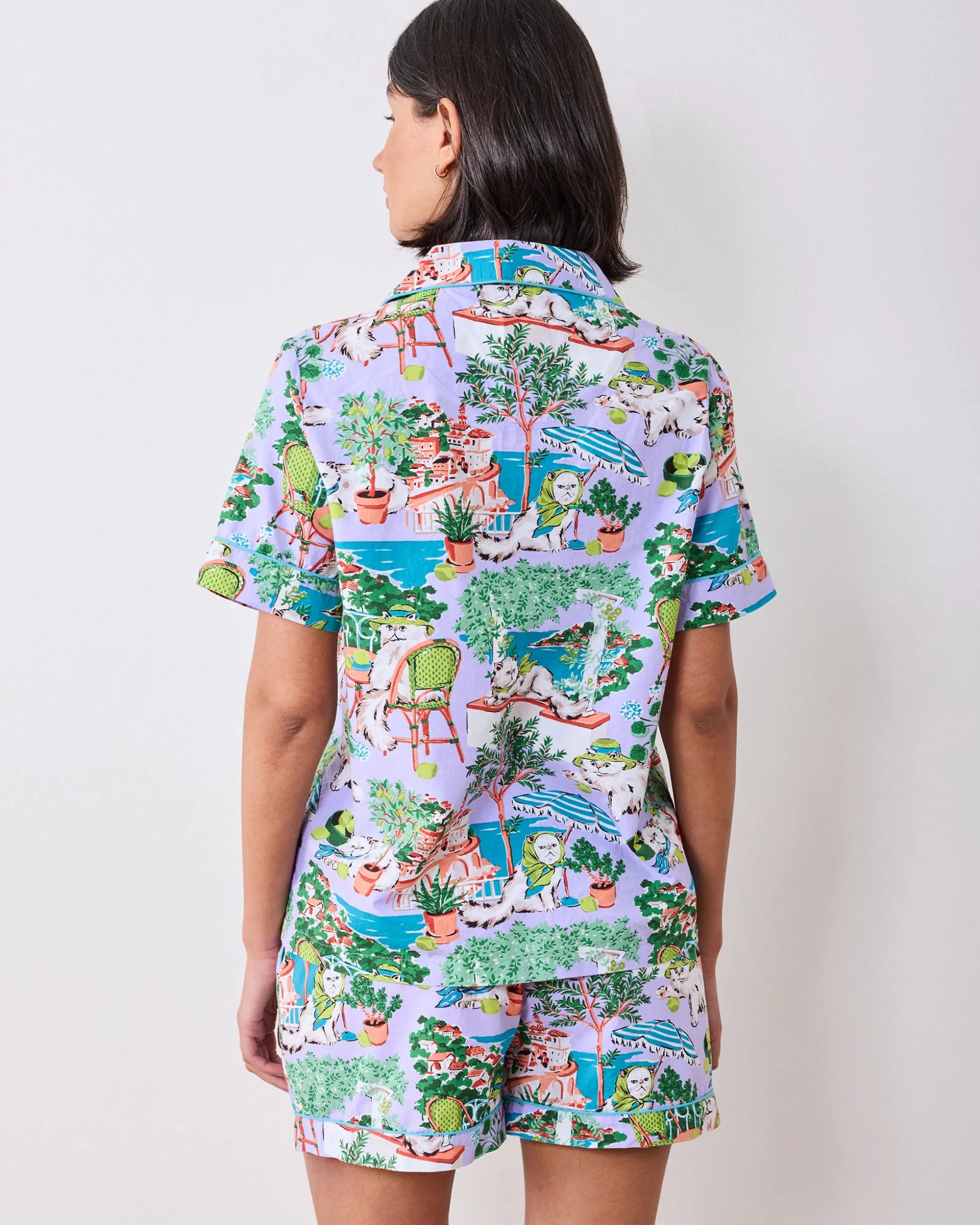 Short PJ Set in Mediterranean Meow