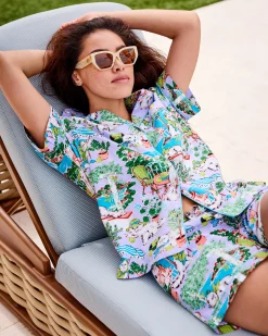 Short PJ Set in Mediterranean Meow