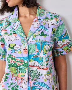 Short PJ Set in Mediterranean Meow