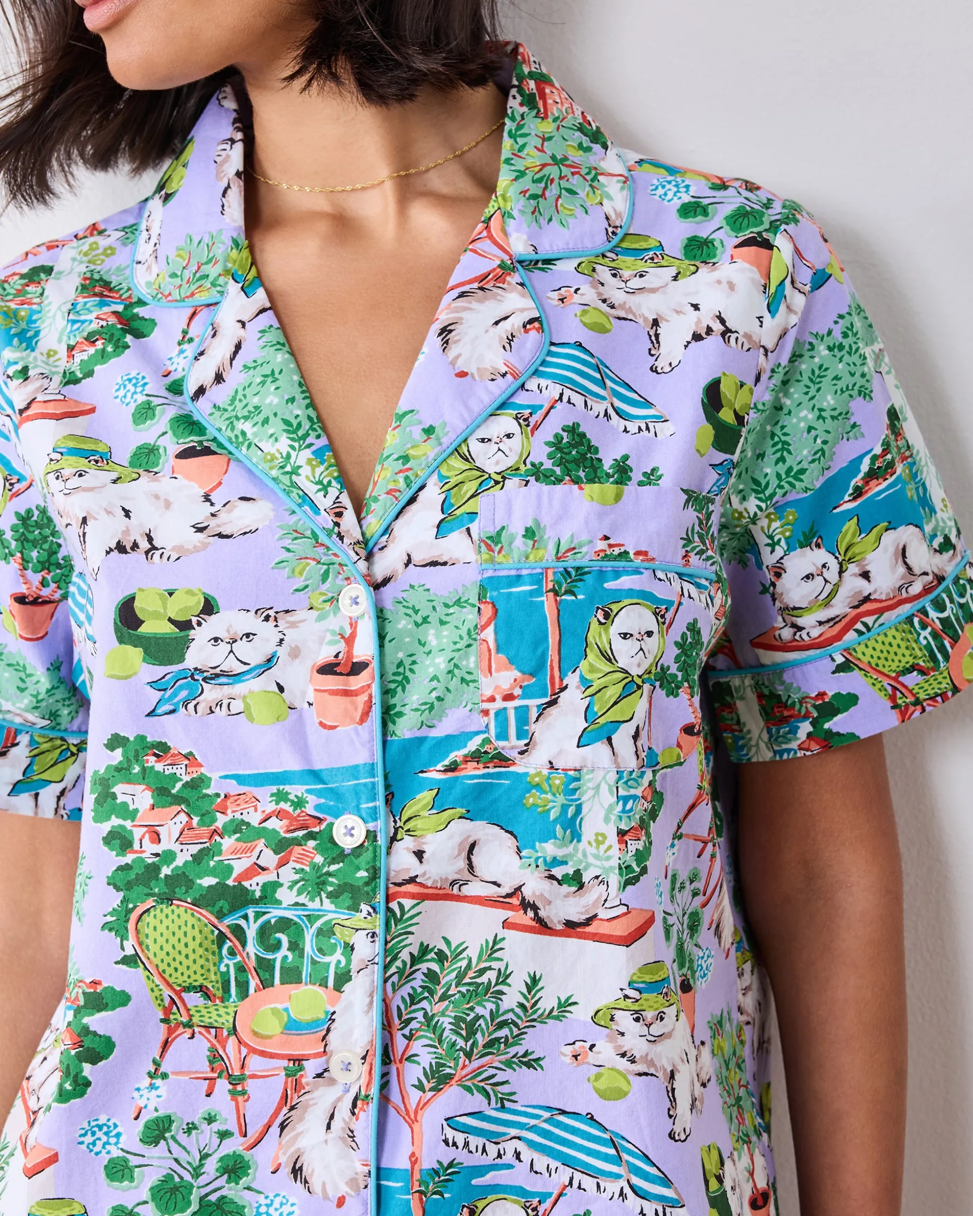 Short PJ Set in Mediterranean Meow