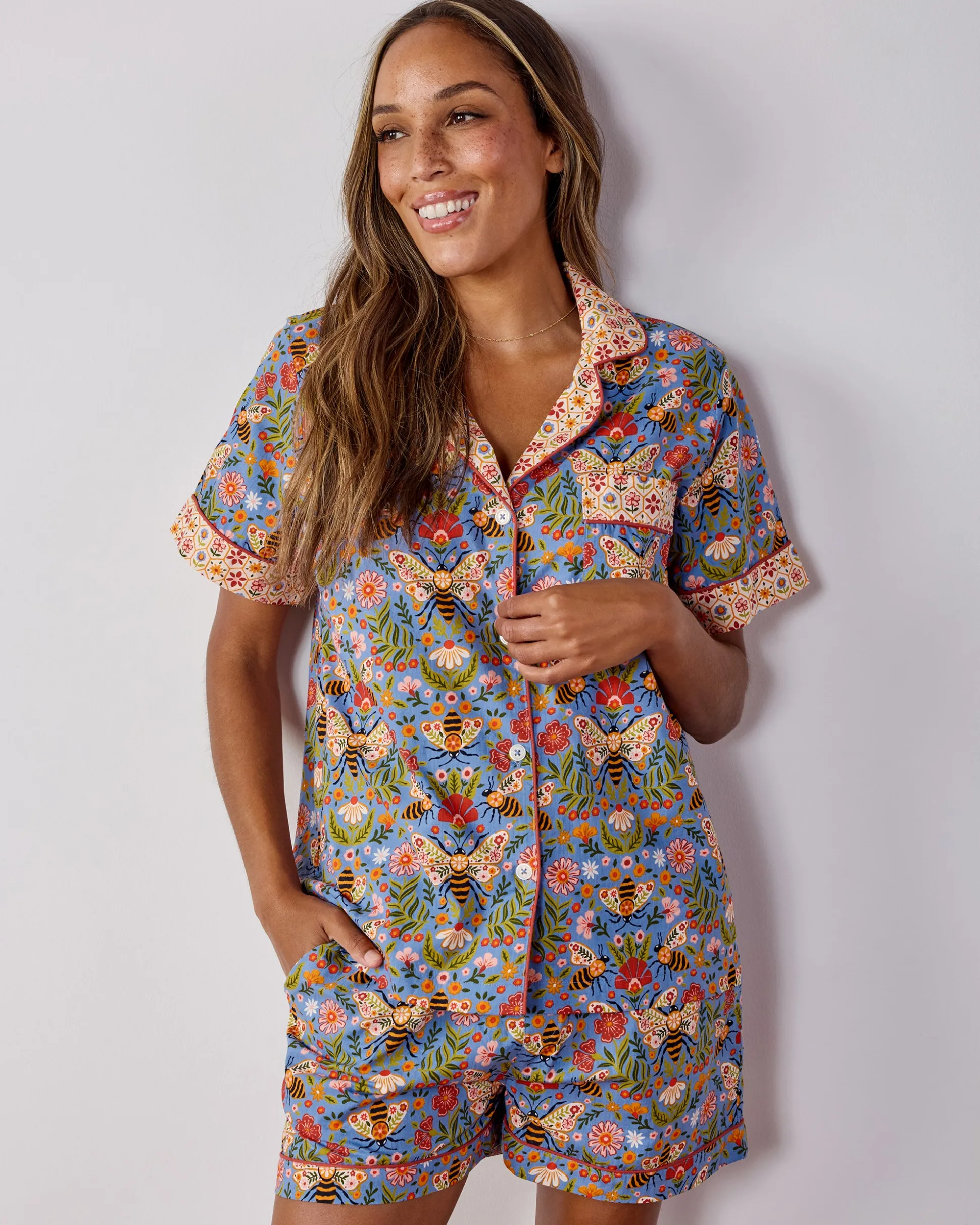 Short PJ Set & Pet Bandana in Bee Tapestry