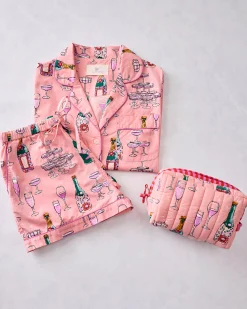 Short PJ Set & Quilted Pouch Bundle in Champagne Tower