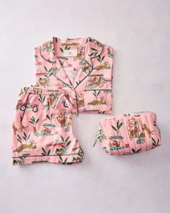 Short PJ Set & Quilted Pouch Bundle in Cabana Cats