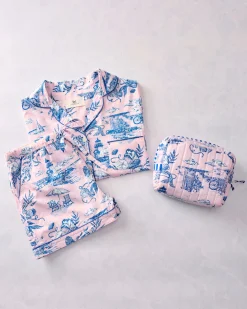 Short PJ Set & Quilted Pouch Bundle in Mermaid Toile