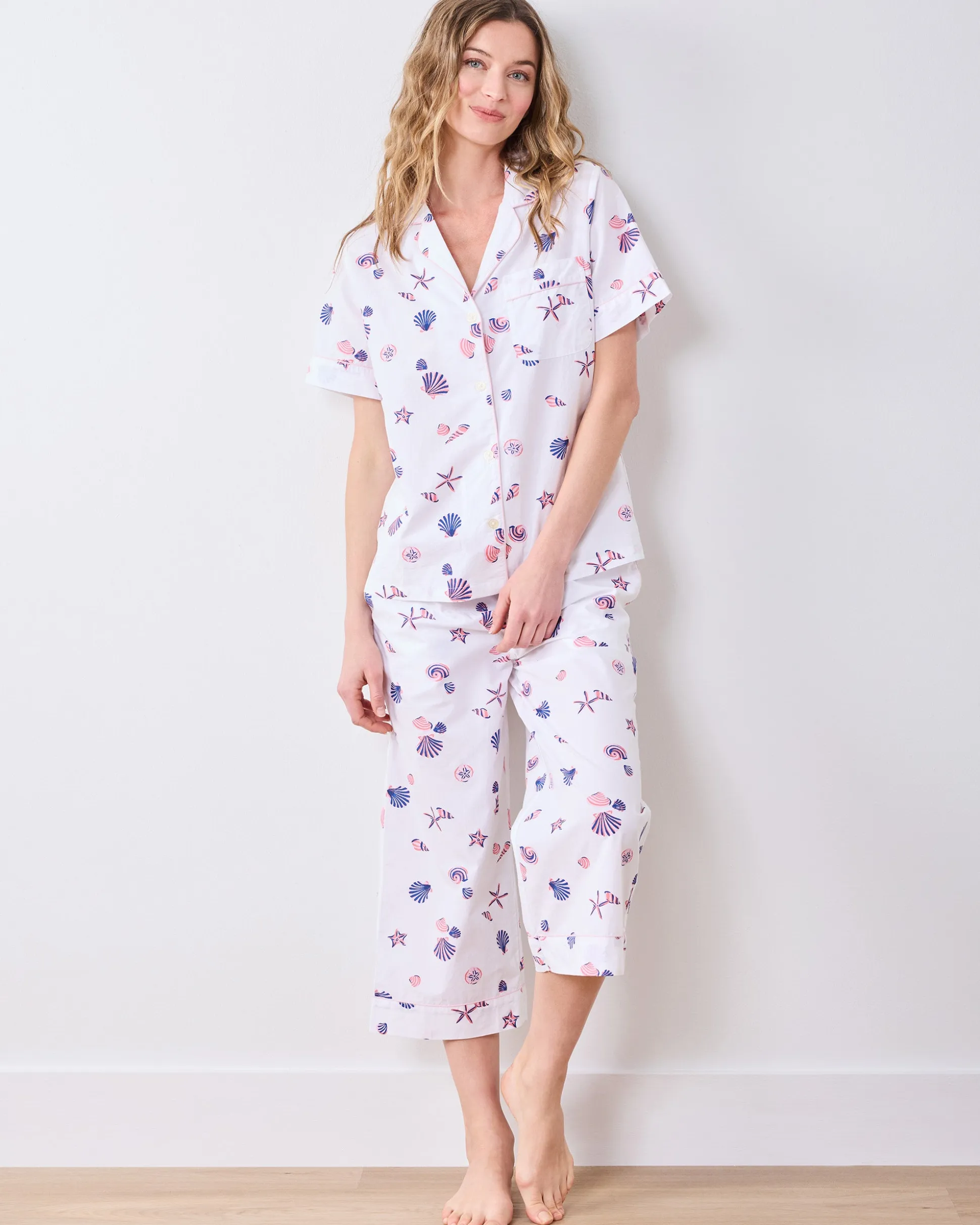 Short Sleeve & Cropped Pant Set in Scattered Shells