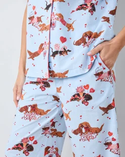 Short Sleeve Top & Cropped Pants Set in Dachshund Date