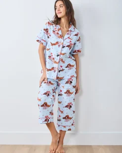 Short Sleeve Top & Cropped Pants Set in Dachshund Date
