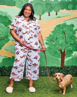 Short Sleeve Top & Cropped Pants Set in Dachshund Date