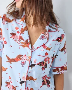 Short Sleeve Top & Cropped Pants Set in Dachshund Date