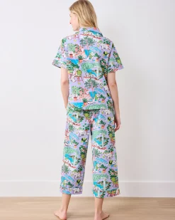 Short Sleeve Top & Cropped Pants Set in Mediterranean Meow