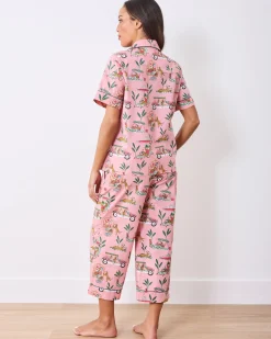 Short Sleeve Top & Cropped Pants Set in Cabana Cats