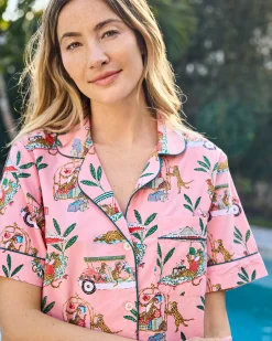 Short Sleeve Top & Cropped Pants Set in Cabana Cats