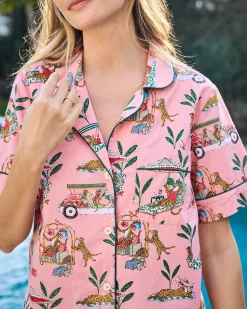 Short Sleeve Top & Cropped Pants Set in Cabana Cats