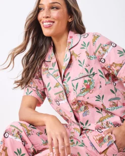 Short Sleeve Top & Cropped Pants Set in Cabana Cats
