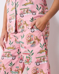 Short Sleeve Top & Cropped Pants Set in Cabana Cats