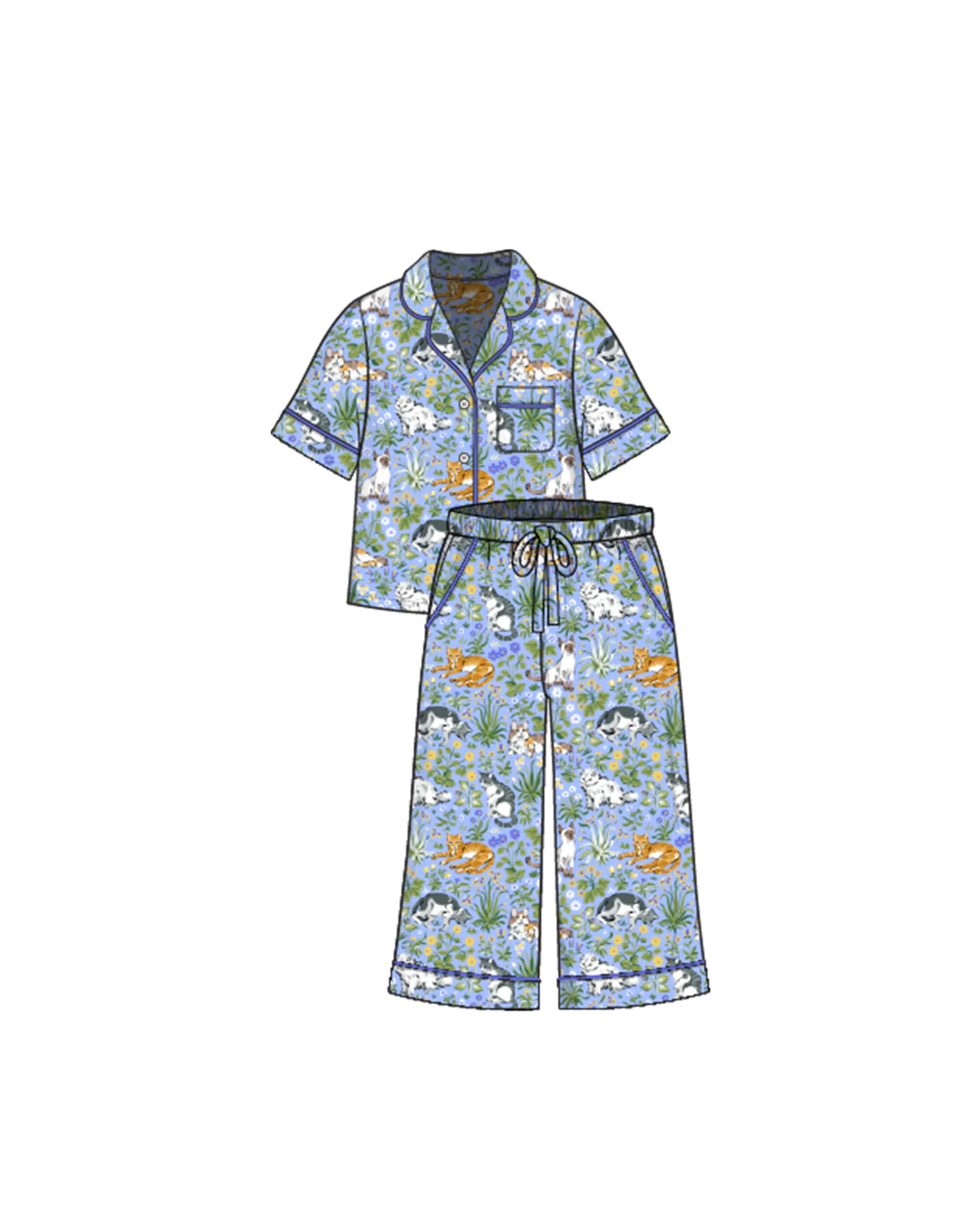Short Sleeve Top & Cropped Pants Set in Must Love Cats