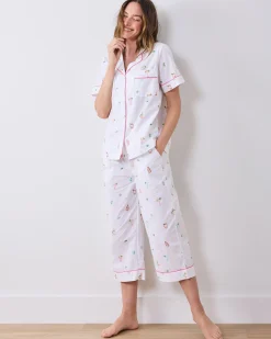 Short Sleeve Top & Cropped Pants Set in Embroidered Tequila Sunrise