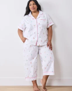 Short Sleeve Top & Cropped Pants Set in Embroidered Tequila Sunrise