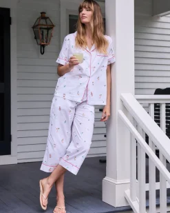 Short Sleeve Top & Cropped Pants Set in Embroidered Tequila Sunrise
