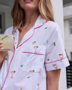 Short Sleeve Top & Cropped Pants Set in Embroidered Tequila Sunrise