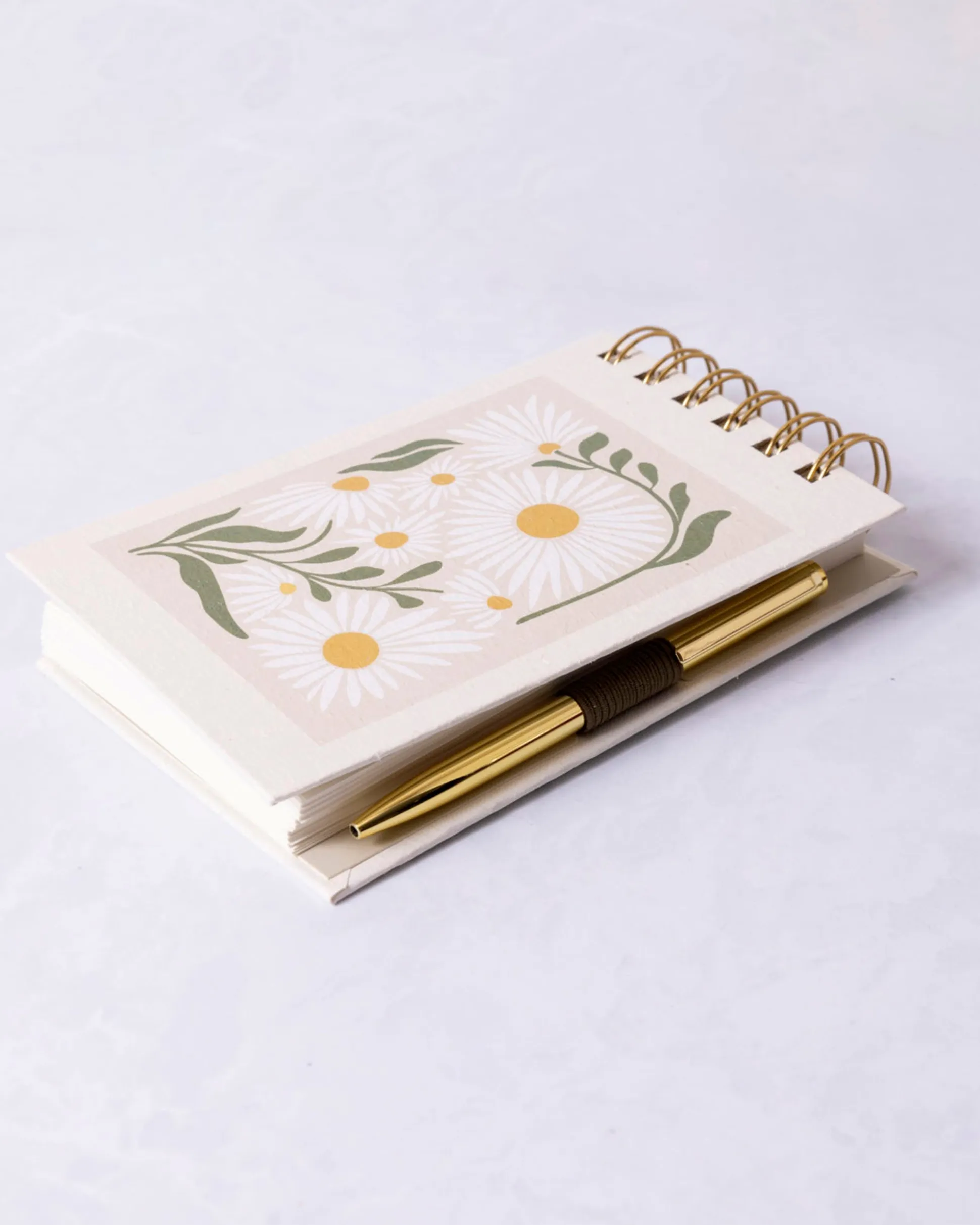 Spiral Notebook with Pen Flower Market Daisy in Cream