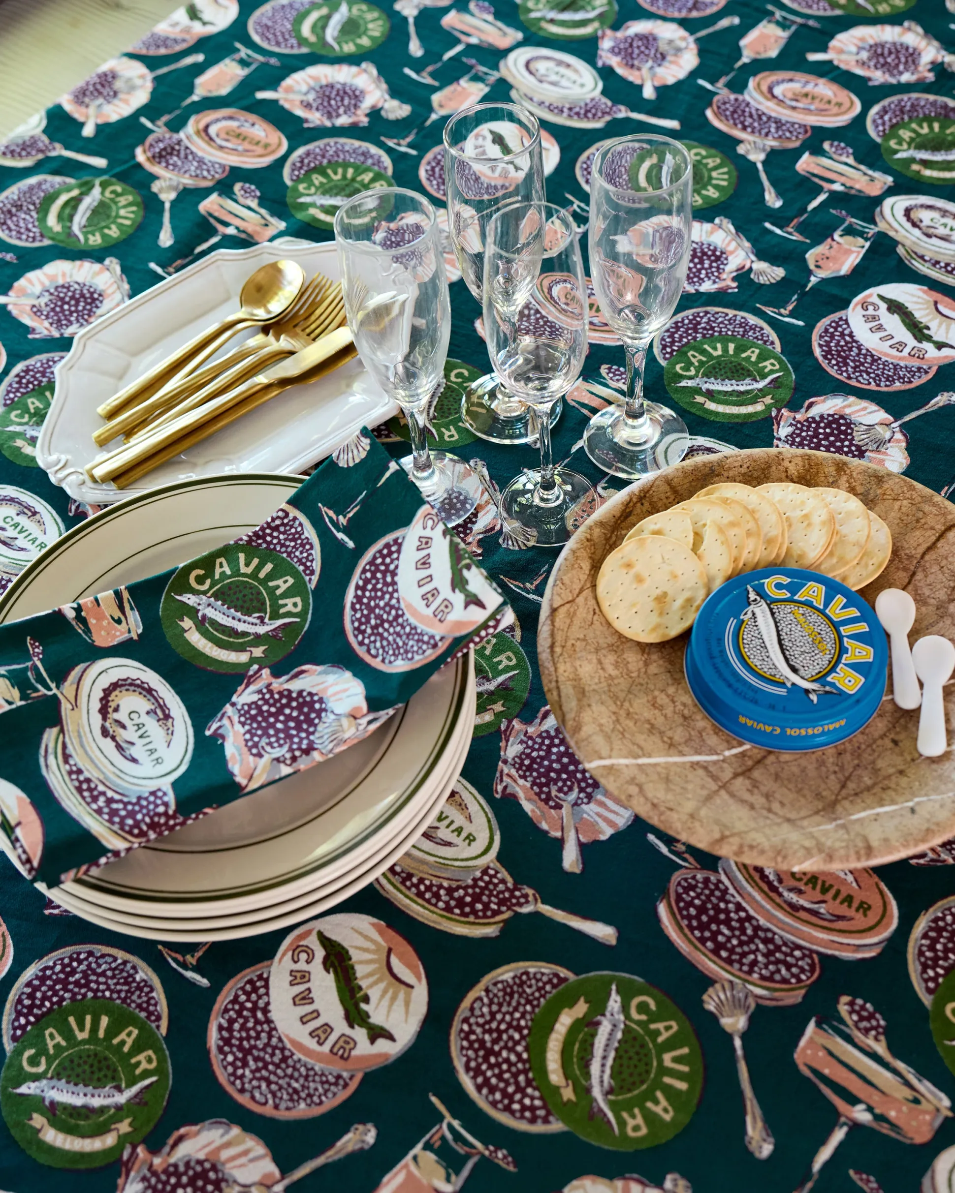 Square Tablecloth in Champagne & Caviar