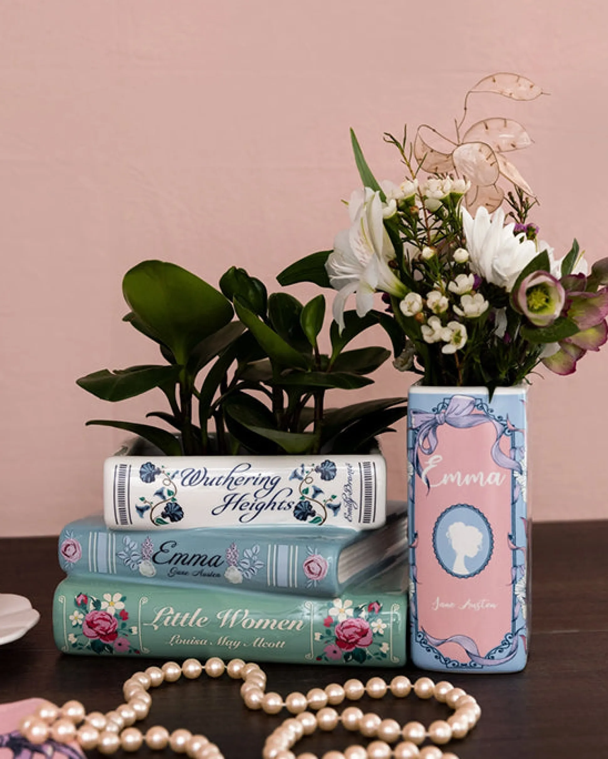 Stacked Books Planter in Light Blue
