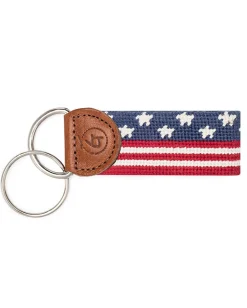 Stars and Stripes Needlepoint Keychain in Red/White/Blue Combo