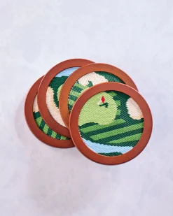 Stitched Golf Coasters in Green Combo