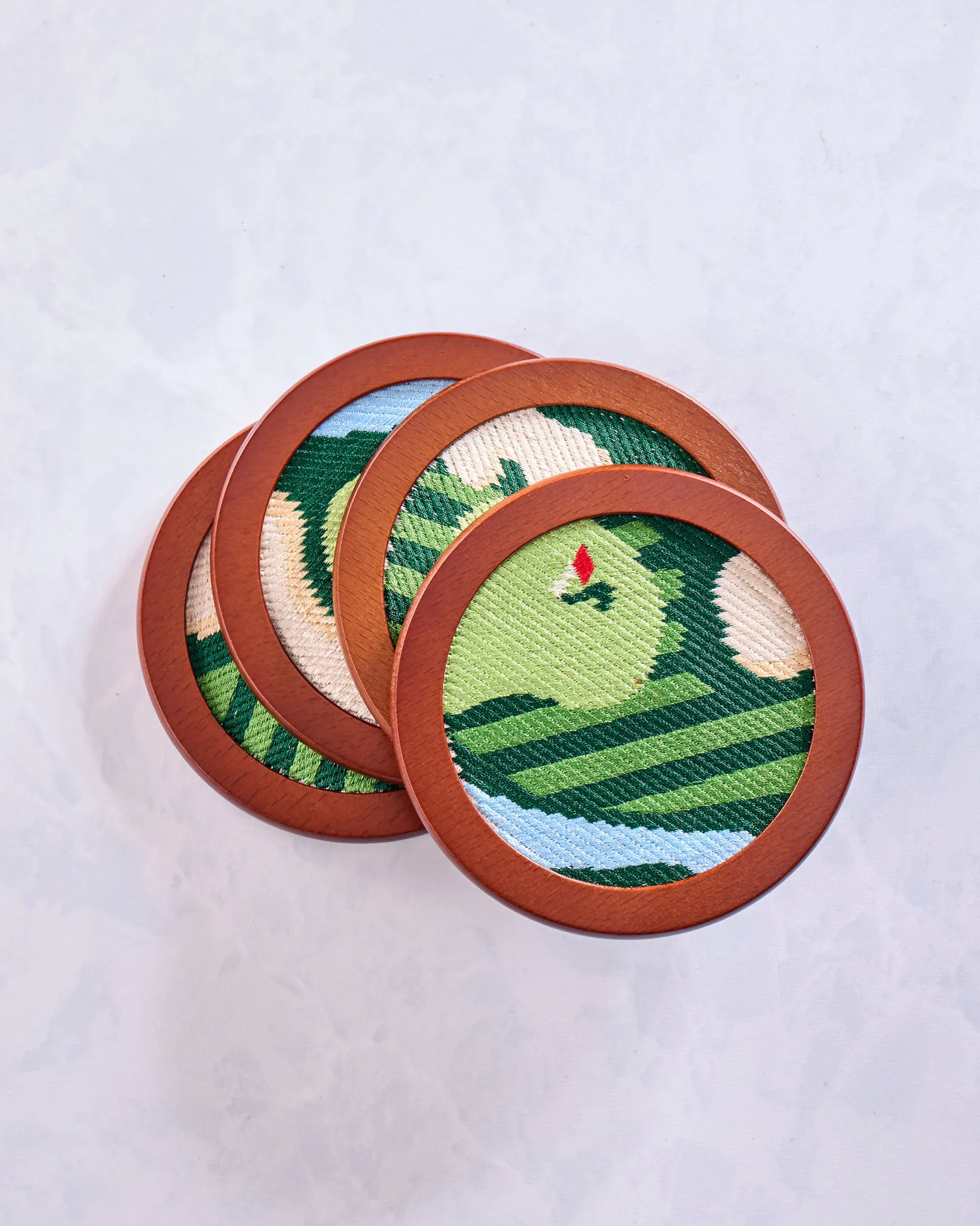 Stitched Golf Coasters in Green Combo