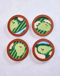 Stitched Golf Coasters in Green Combo