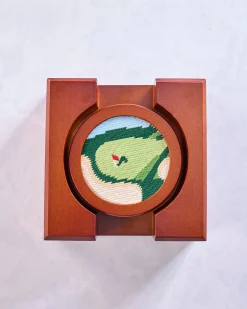Stitched Golf Coasters in Green Combo