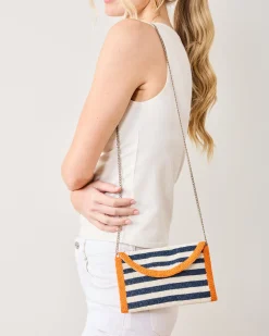 Striped Beaded Clutch in Navy