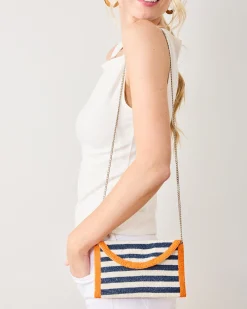 Striped Beaded Clutch in Navy