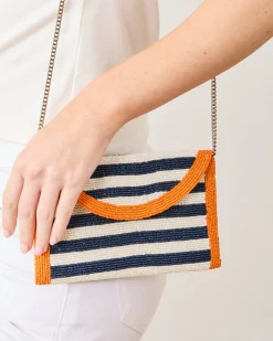 Striped Beaded Clutch in Navy