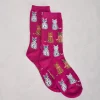 Studious Cats Crew Socks in Fuchsia