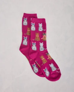 Studious Cats Crew Socks in Fuchsia