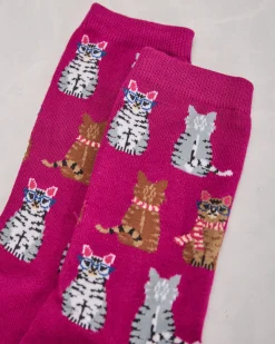Studious Cats Crew Socks in Fuchsia