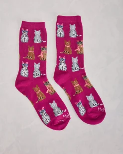 Studious Cats Crew Socks in Fuchsia