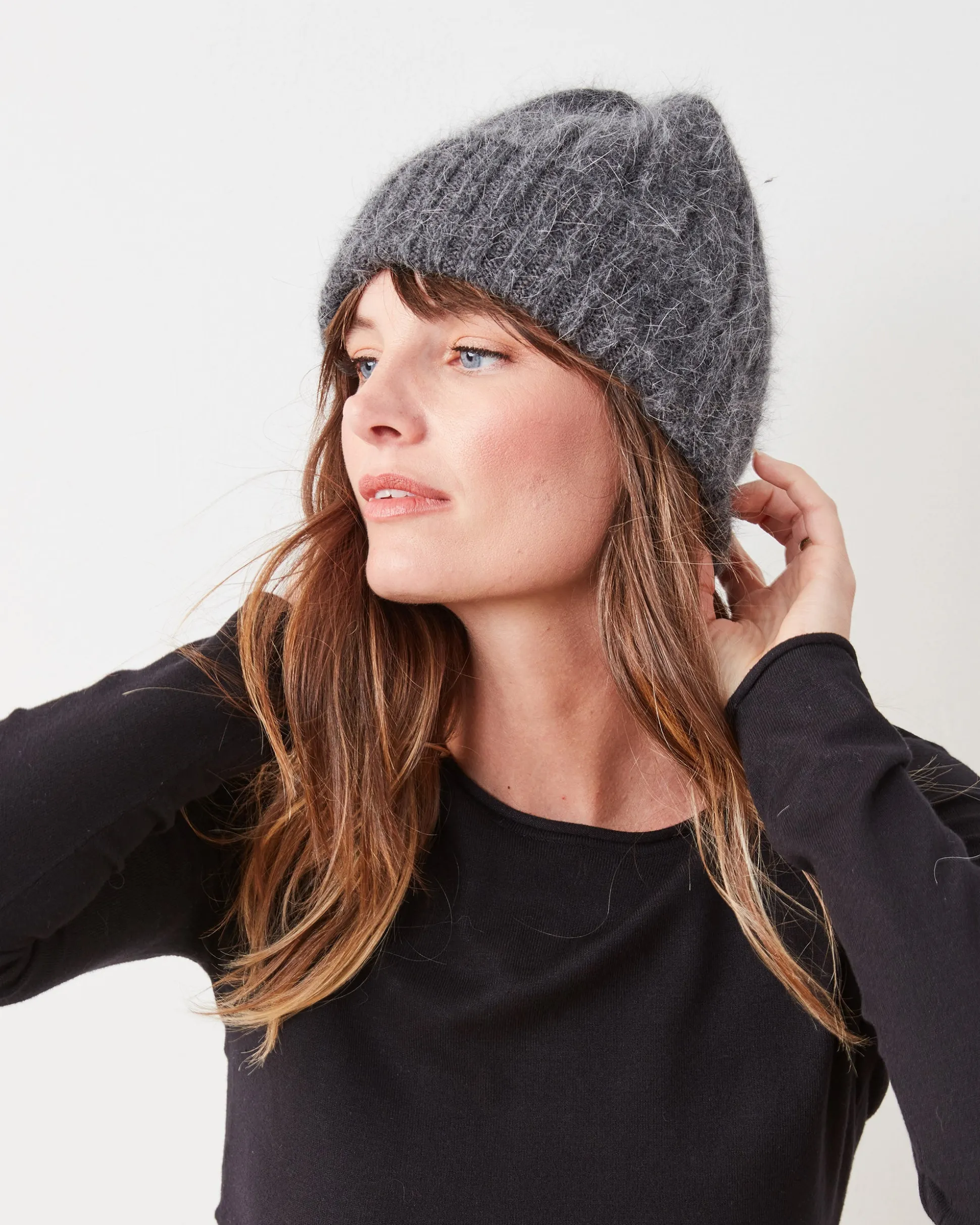 Super Soft Angora Beanie in Charcoal