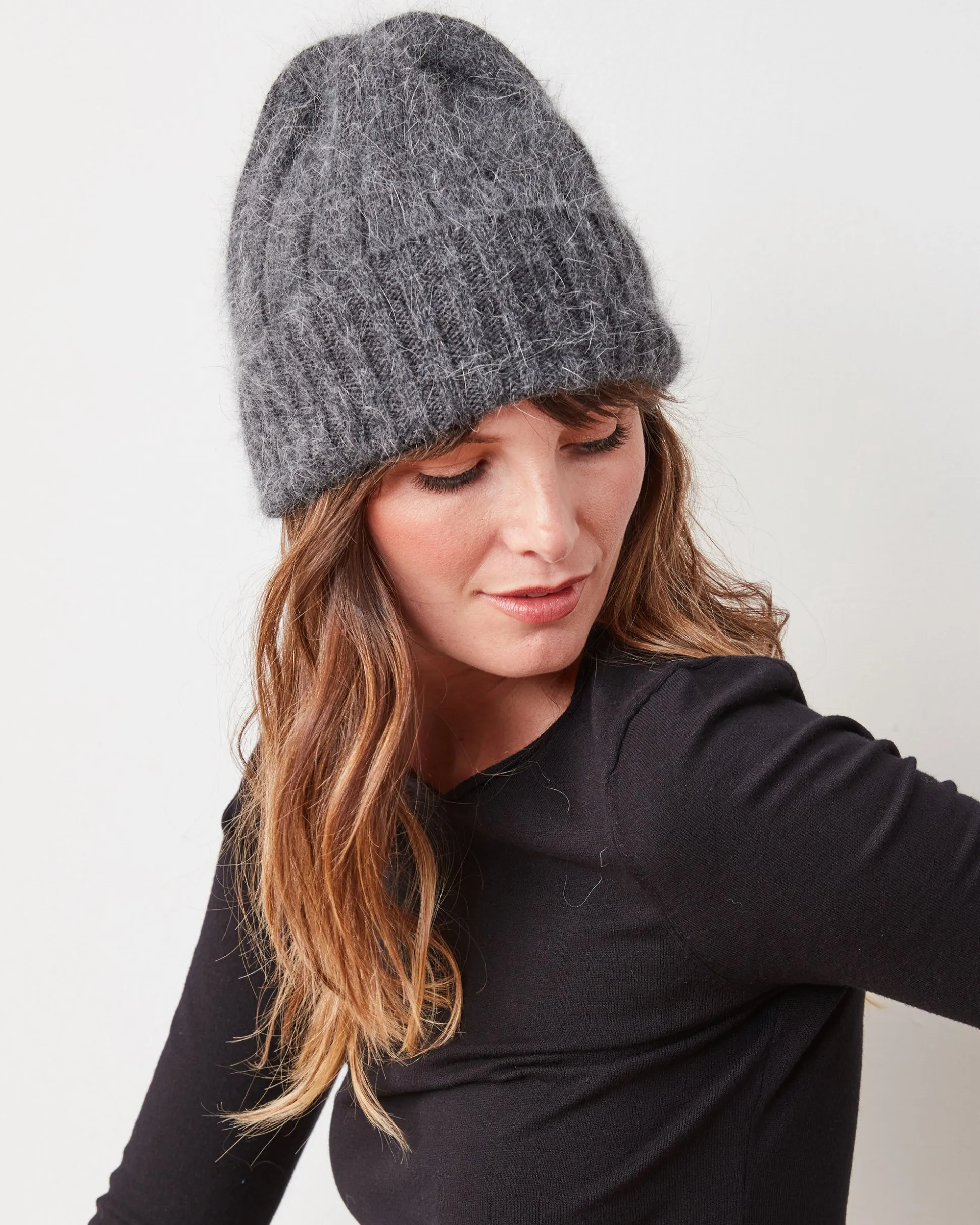 Super Soft Angora Beanie in Charcoal